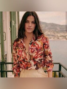 Sézane x Chufy Printed Blouse Size 42 Boho Cotton Top